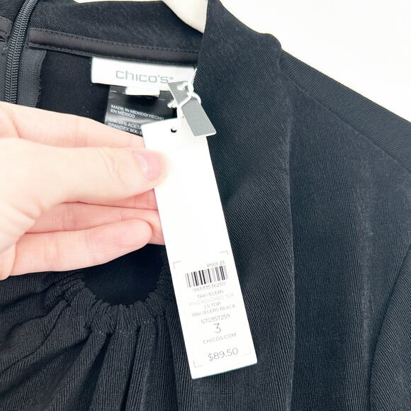 NWT Chicos Travelers Women Career Minimalist Slinky Knit Ruched Ring Top XL - Picture 5 of 9